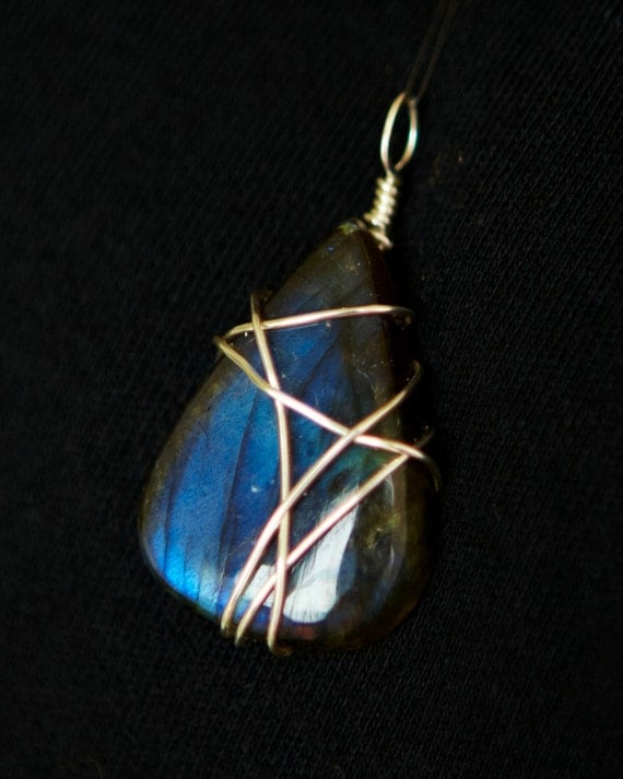 Iridescent Labradorite Wire Wrapped Pendant