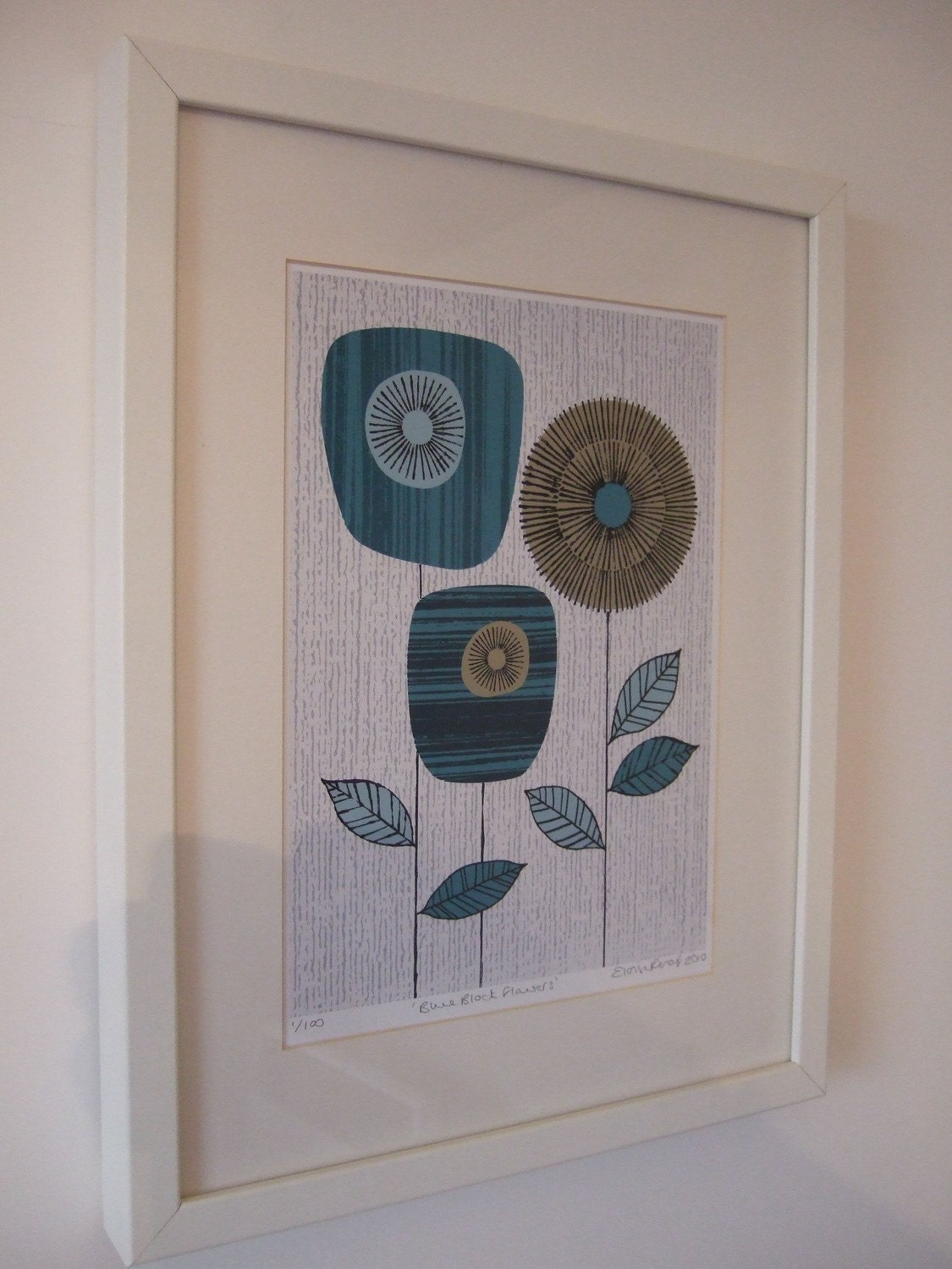 Blue Block Flowers, limited edition giclee print