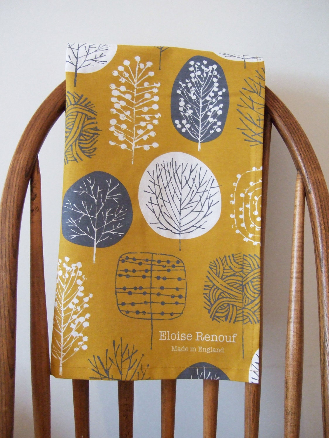 Trees Tea Towel in Mustard and Charcoal