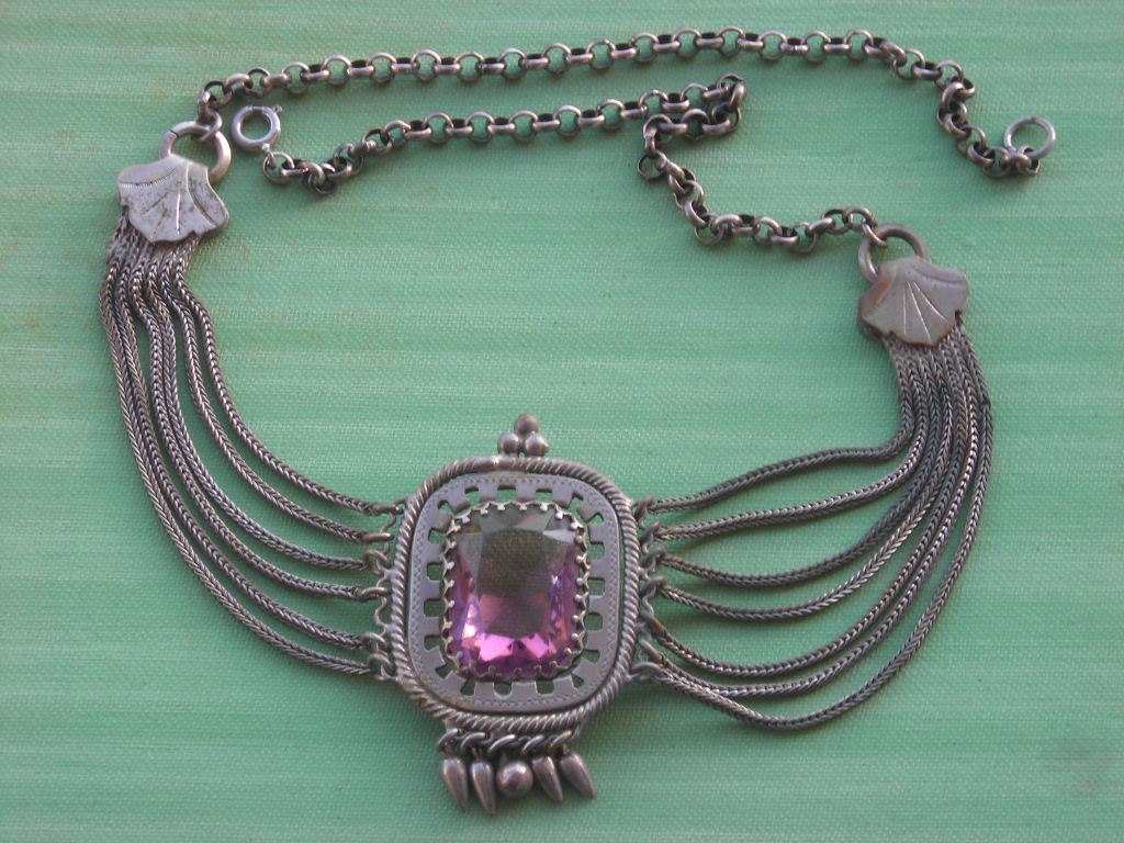 Victorian Amethyst Glass Festoon Necklace