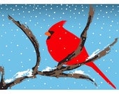 Winter Cardinal Note Card 5 x 7 Inch Digital Image Download JPEG (D-4)