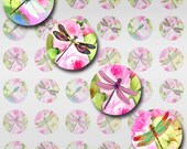Dragonflies Roses Digital Collage Round Circles JPEG (12-97)