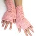 Pink Fingerless Wool Gloves with heart, Mittens, Arm Warmers , Hand Knitted, Eco Friendly