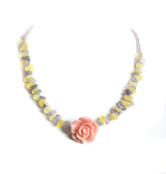 Pink rose necklace