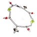 Metal charm anklet red and green- silver plated