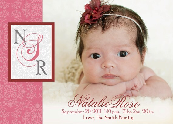 Baby Girl Photo Birth Announcement (Printable Digital File) Il_570xn