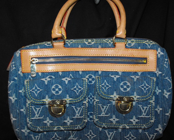Items similar to Vintage Louis Vuitton Blue Jean Denim Speedy Handheld Handbag on Etsy