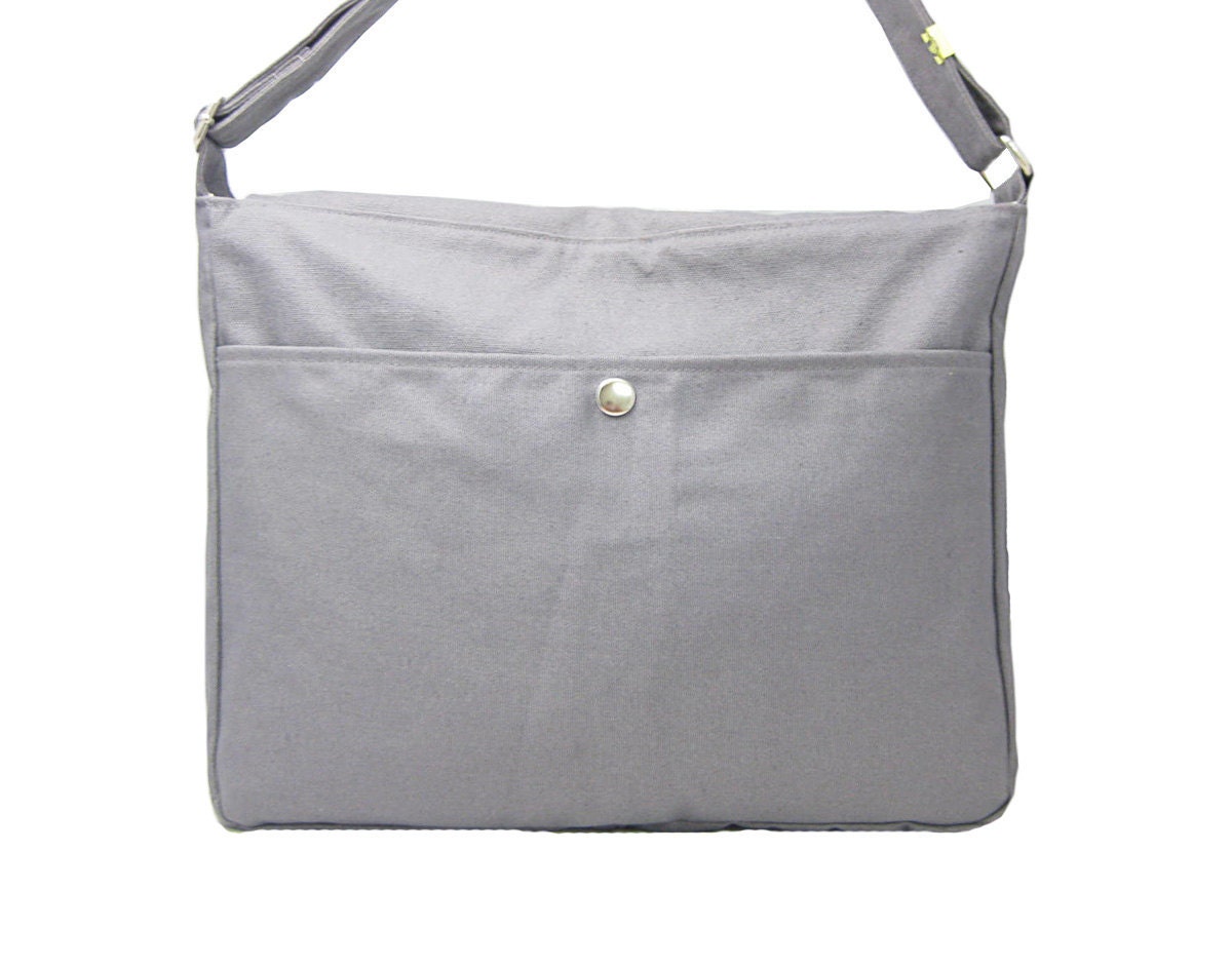 Gray cotton canvas messenger bag / shoulder bag / bird messenger /diaper bag / cross body bag