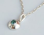 Tiny green charm pendant silver tourmaline