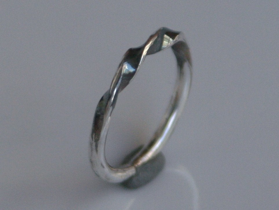 Twisted sterling silver stacking ring 2mm band oxidized