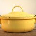 Vintage French Lemon Enamel Cooking Pot - Shabby Chic