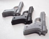 Gun Soap - Pistol Soap  - vegan soap - Black & Silver, fireside scented - guy gift - man soap
