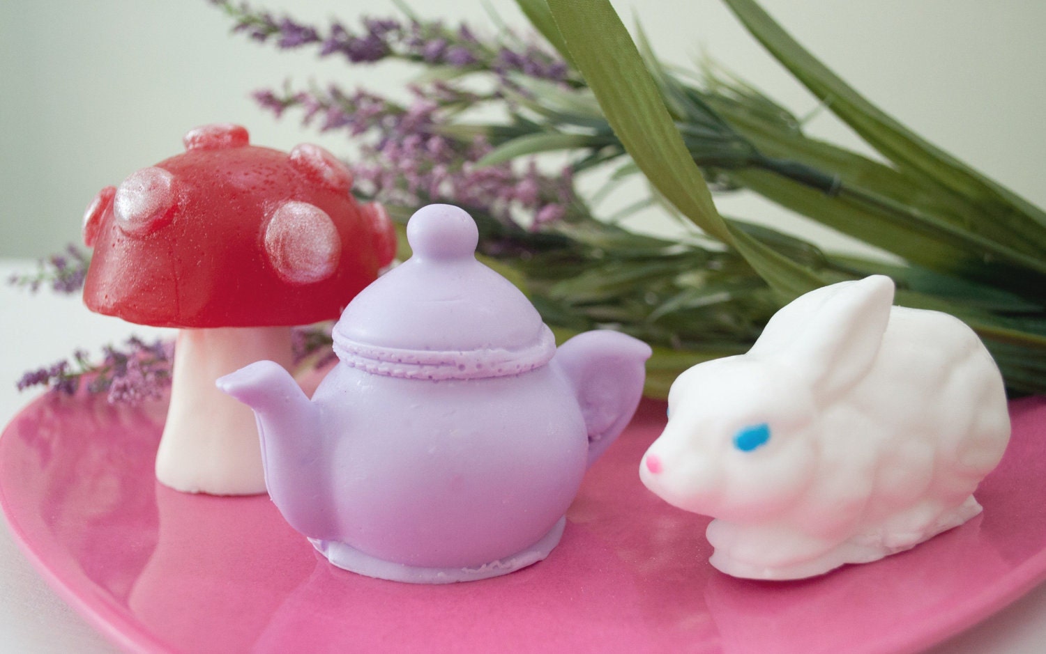 Alice in Wonderland Soap Gift Set  - Fairytale soap - White Rabbit, Tea Pot and Mushroom Soap - Red Velvet Cake & Roses