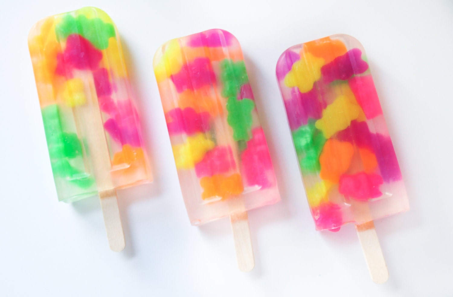 Gummi Bear Popsicle soap - Gummy Bear Popsicle - Spring Soap - soapsicle - neon colors pink yellow purple green apple scented