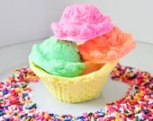 Ice Cream Soap - Waffle Bowl - Summer Soap  - Sherbet Ice Cream - Raspberry, Lime & Tangerine - Cute Soap Food Soap