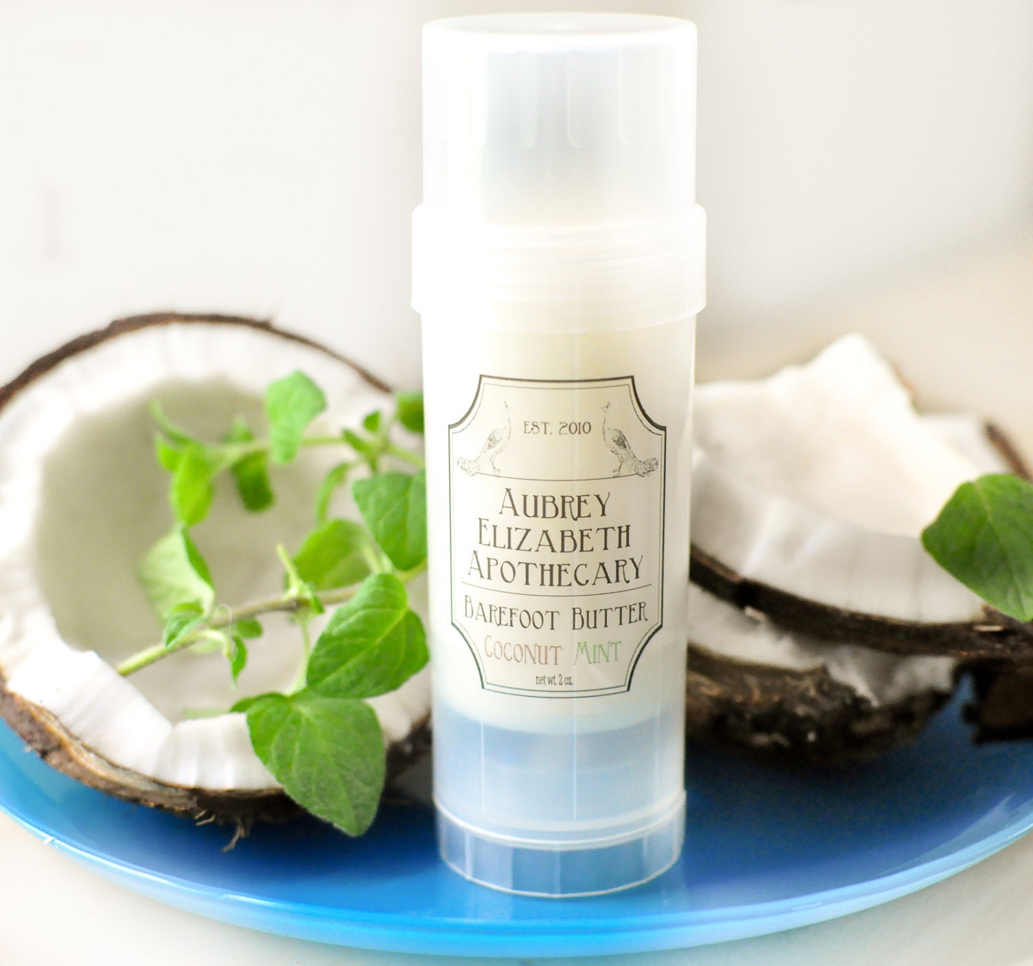 Lotion Bar Coconut Mint Barefoot Butter in a twist up tube - Shea Butter, Cocoa Butter, Mango Butter