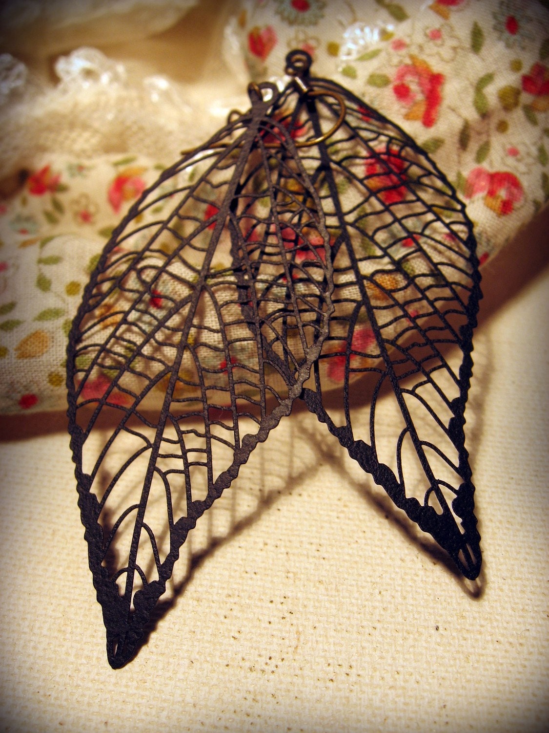 Ornate Black Leaf Earrings