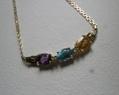 SALE 14K yellow gold necklace with 3 stones          VJSE