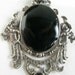 SALE Vintage sterling silver marcasite and onyx cherub brooch VJSE