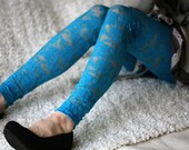 Turquoise  lace roses leggings