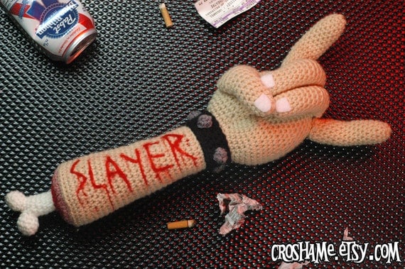CUSTOM Crochetin' in Blood - "Antigurumi" dismembered arm with SLAYER carving