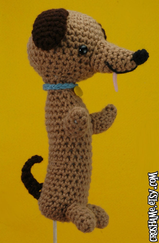 Weiner Dog on a Stick - (Ready to ship) crocheted amigurumi puppy snack