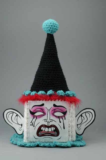 Clown Box crocheted painting/sculpture - PRICE REDUCED