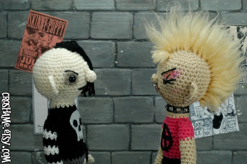 The Odd Couple - (Ready to ship) punk girl and goth boy couple "antigurumi" amigurumi