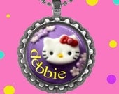 Personalized Kitty Cupcake Bottle cap Necklace Includes 925 plated over bronze Chain -- Buy 3 and get 1 more