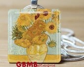 Vincent's Sunflowers Necklace on scrabble or  Glass tile - Includes ball chain - Buy any 3 and get 1 free