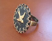 Black Betty Ring - Bird Watch Movements Ring - Size 5-9 Steampunk Ring - Wings of Time -Unique Ring