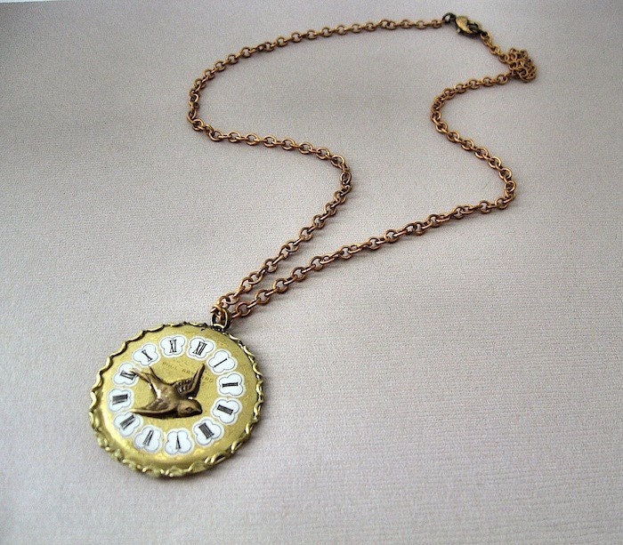 Wings of Time -  Vintage Watchface Pendant Necklace - Steampunk - Neo Victorian Era