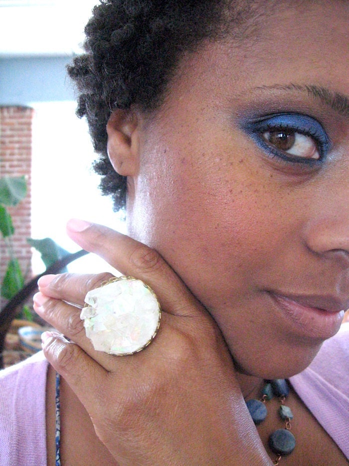 Quartz Crystal Cluster Ring 2 - Limited Edition - 1.5" round - natural rock crystal -Unique Ring - Large Stone Ring