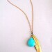 Feather and Stone - Turquoise and Brass Feather Chain Necklace - Southwestern Navajo Inspired