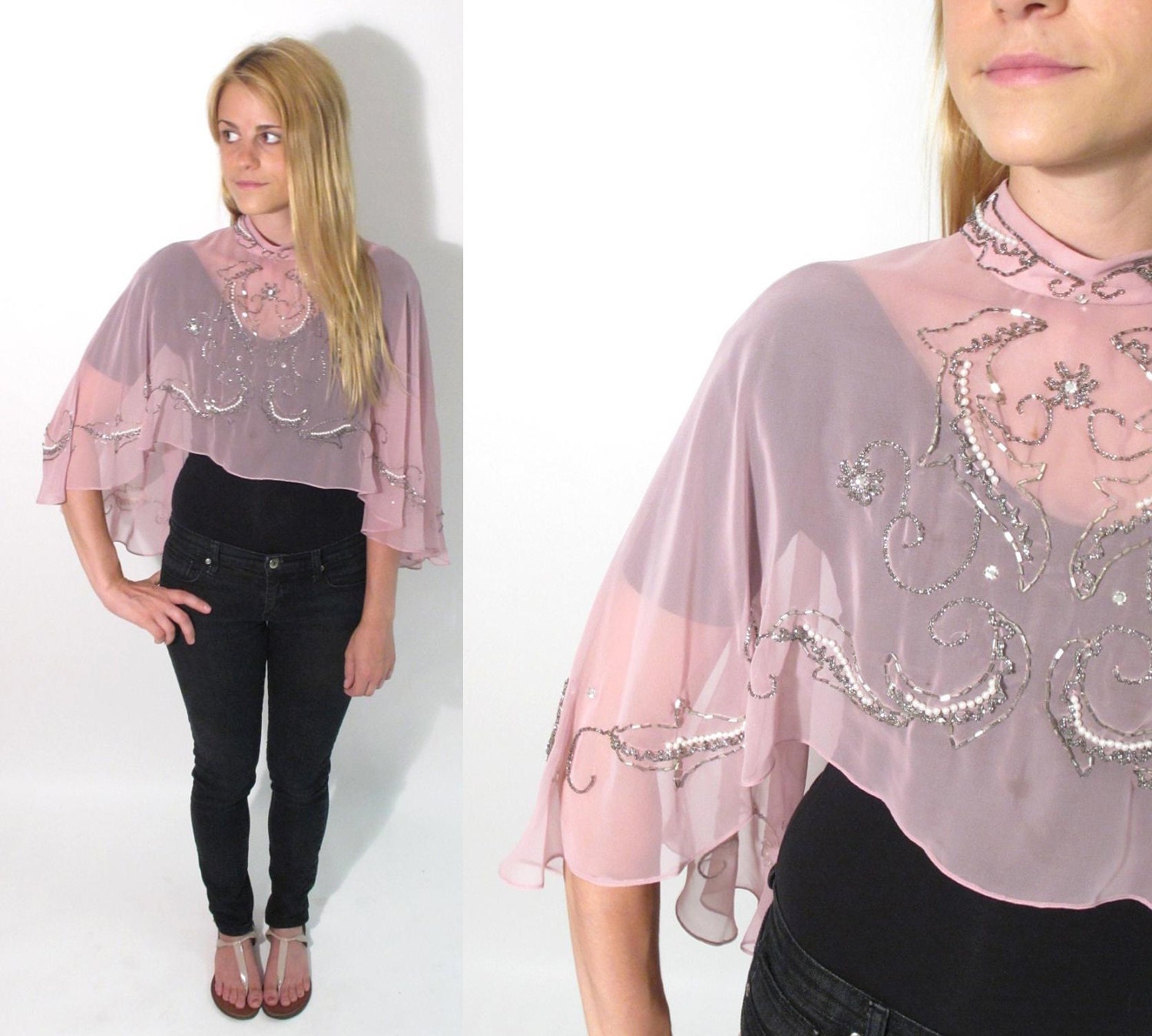1970s Vintage Sheer Beaded Cape.