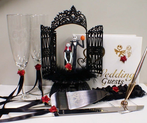 Nightmare before Christmas Wedding Cake topper Lot Disney glasses, knife, book
