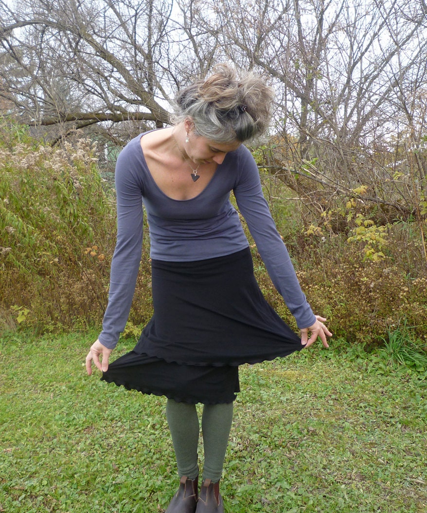 Organic Clothing - Layered Skirt - Organic Cotton - Shown in Black - Made to Order