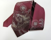 Men Necktie Red Wine Tie Hand Painted  One Of A Kind And Ready To Ship