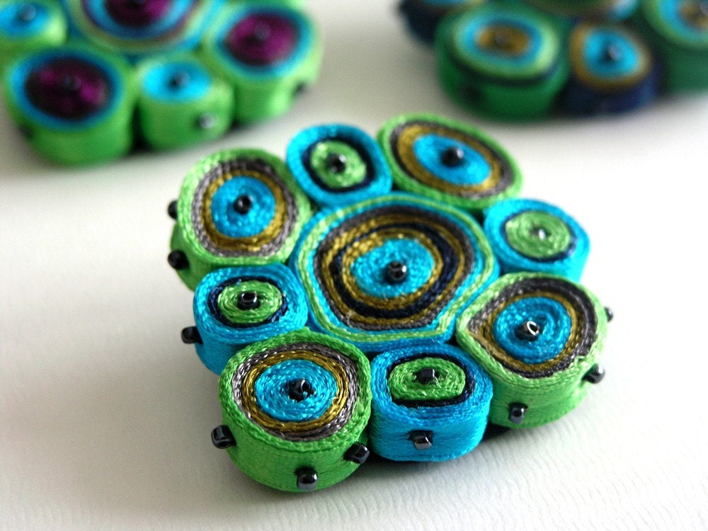 Textile Brooch Colorful Circles Design - Handmade Textile Jewelry - Fiber Accessories - OOAK Ready To Ship