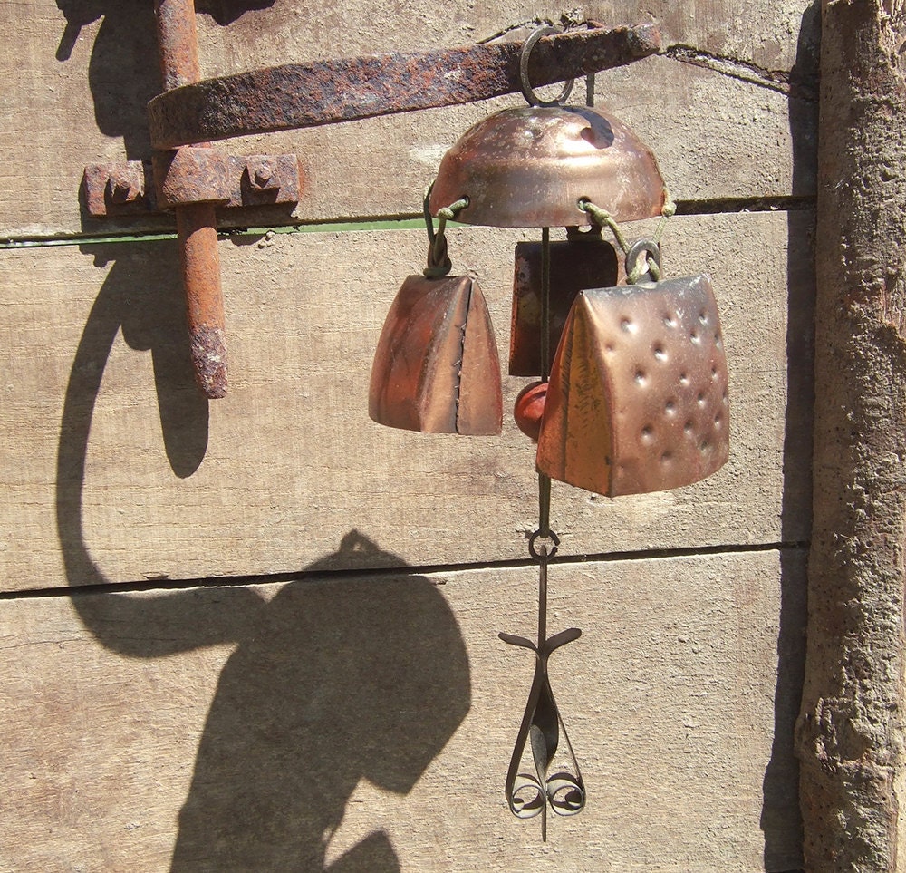 3 Copper Cow Bell Handmade Chimes Vintage French by FrenchGypsy