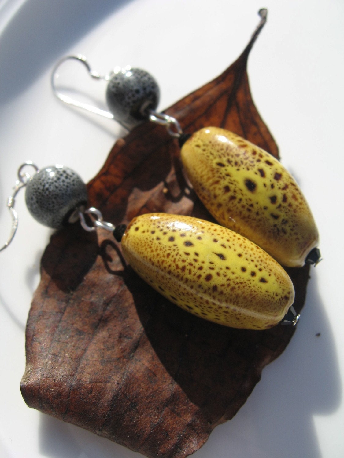 Yellow and Blue dangle Earrings, Nautical Jewelry, Chunky Canary Yellow Navy Blue Rustic Stone Earrings