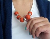 Chunky Orange Necklace in Silver - Simple Ceramic jewelry, burnt orange, tangerine round beads