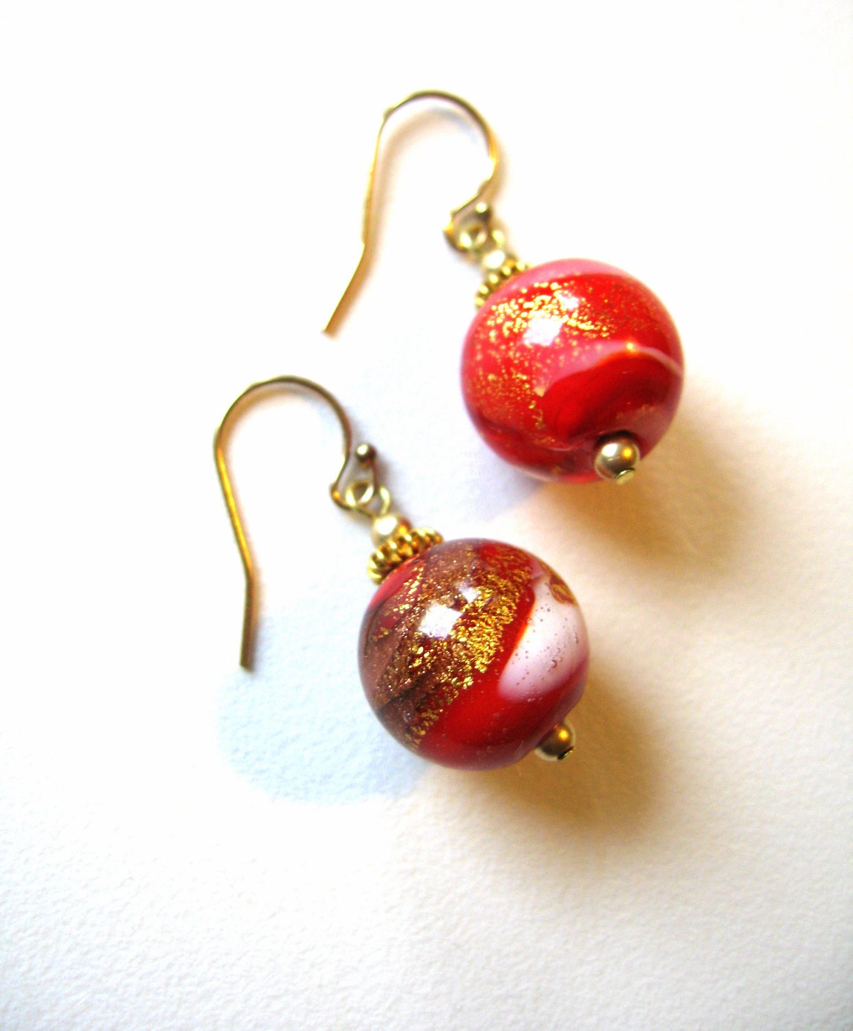 Murano Glass Earrings, Red and Gold Jewelry - Love in Venice