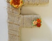 Burlap wrapped letter F - monogram, wedding decoration, cake topper, table centerpiece, photography prop