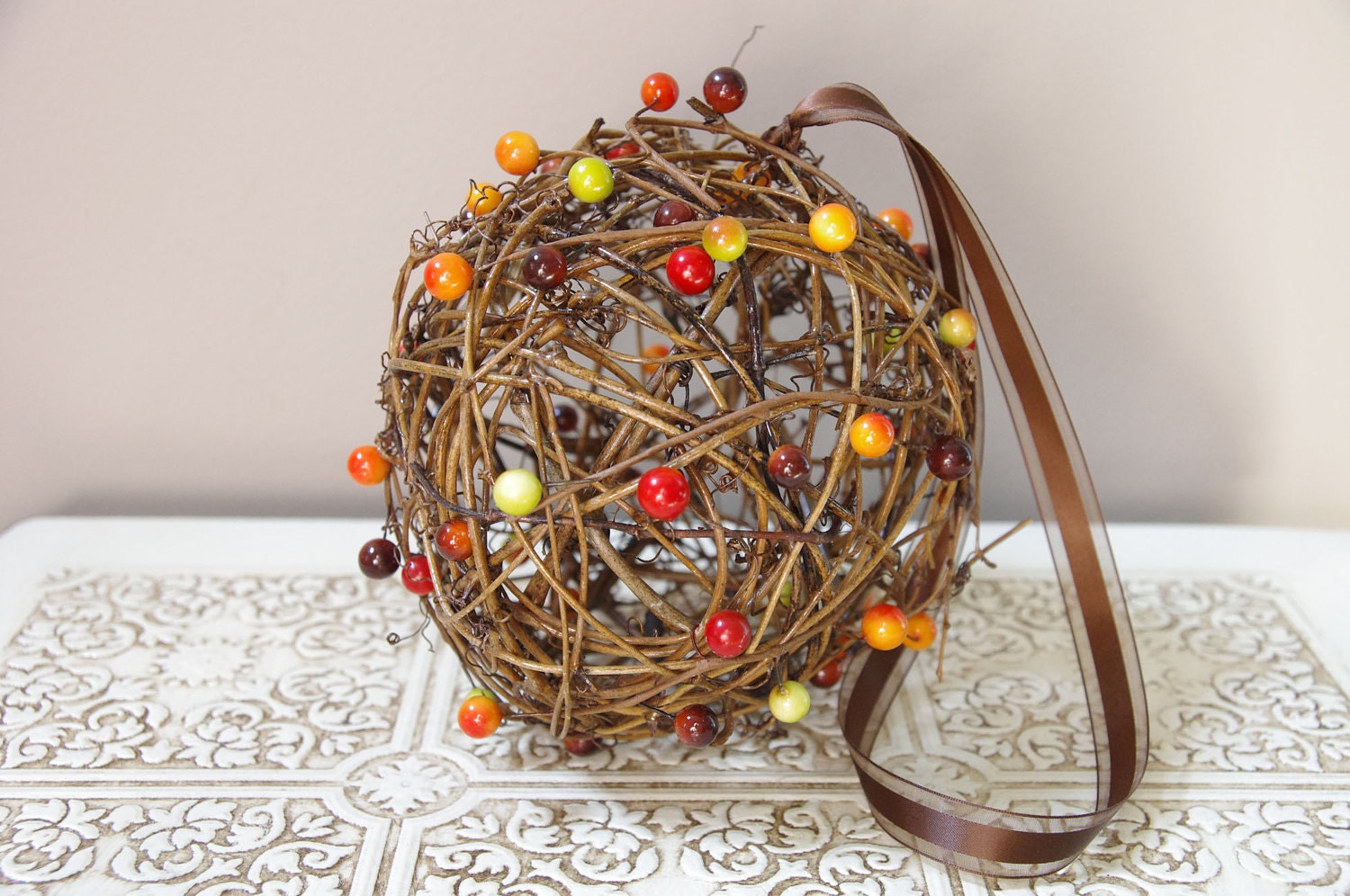 Rustic Grapevine Pomander - Kissing Ball - Fall wedding decoration