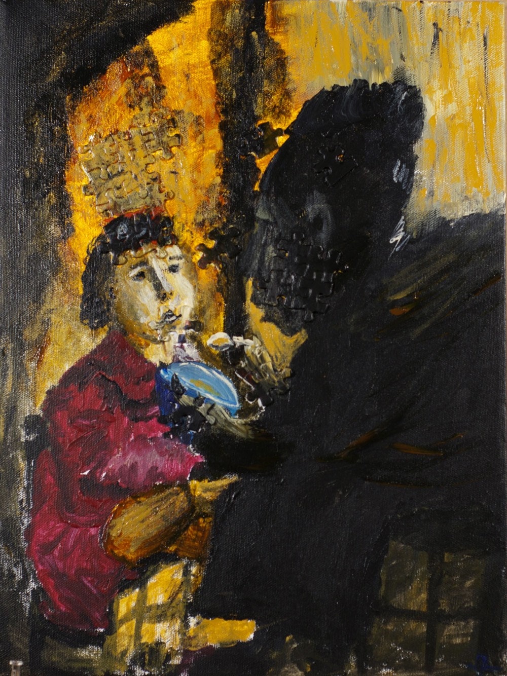 Woman Feeding the Child- ORIGINAL acrylic on canvas- mouth full