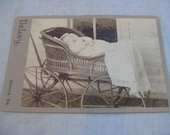 19thC CDV Post Mortem Baby Flowers in Hand Carriage KS