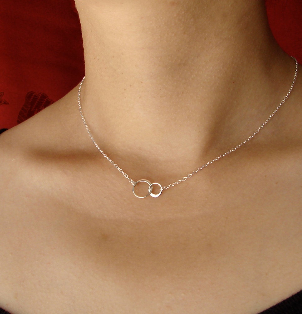 Tiny Forever Linked Together Circles Pendant Necklace in Sterling Silver, wedding necklace, bridesmaid gift, entwined, interlocking circles