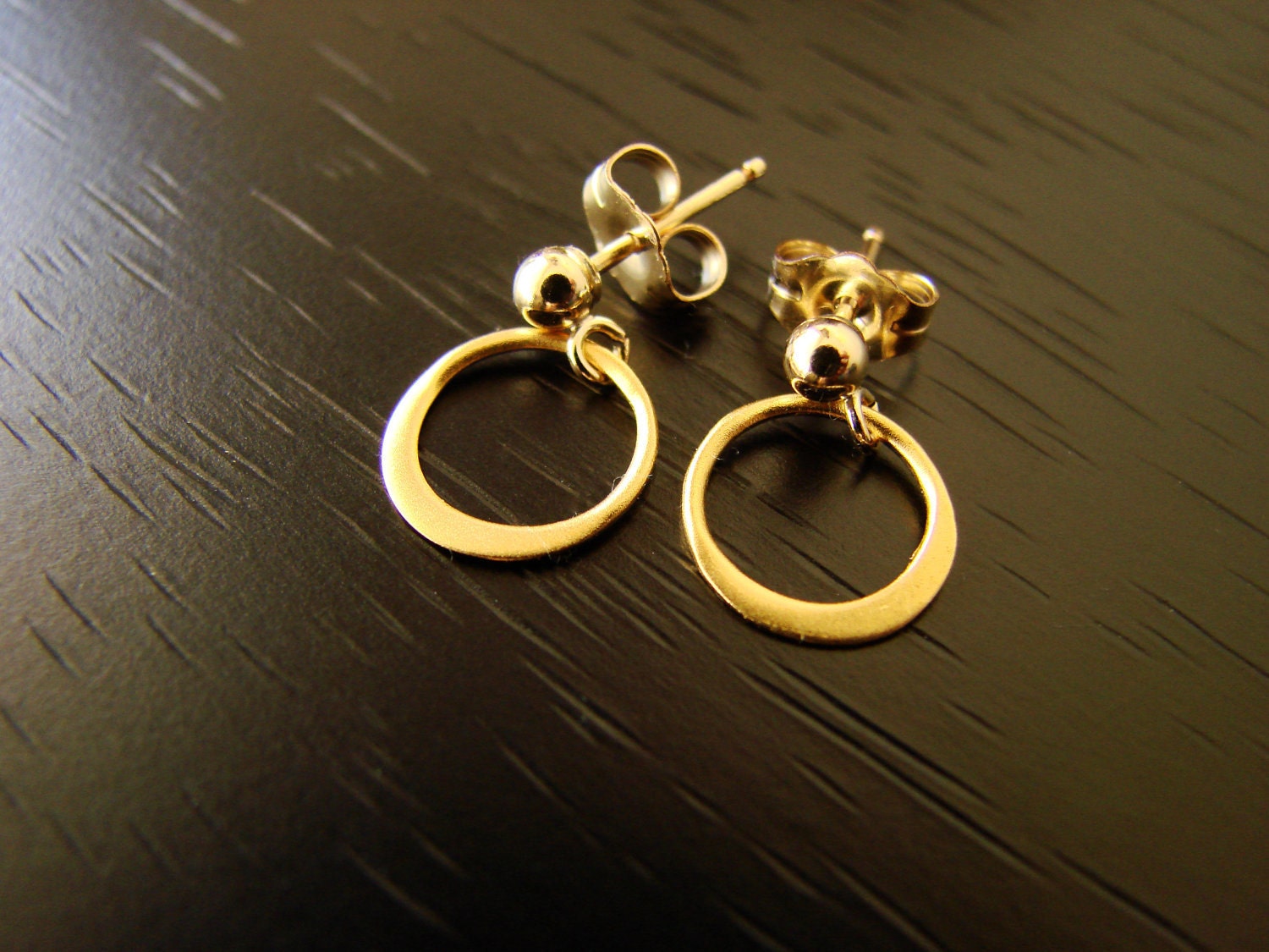 Tiny Gold Vermeil Circle Drop Earrings
