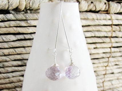 Handmade sterling silver gemstone earrings, ladie's Kunzite earring, faceted briolettes kunzite gemstone